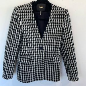 Maje black gray houndstooth old money wool work career church blazer EUR 36